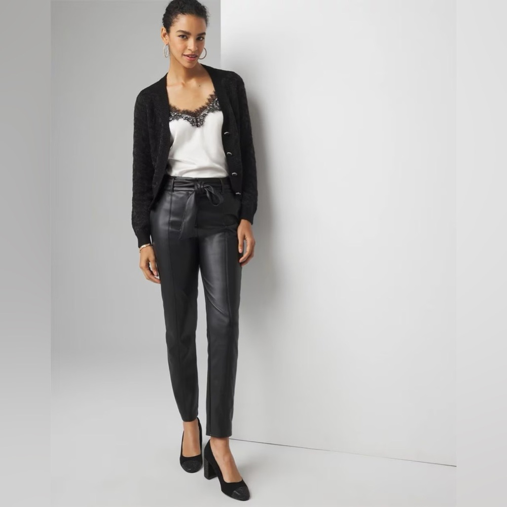 White House Black Market Metallic Jacquard Cardigan Sweater in Black Size Medium - Picture 4 of 10